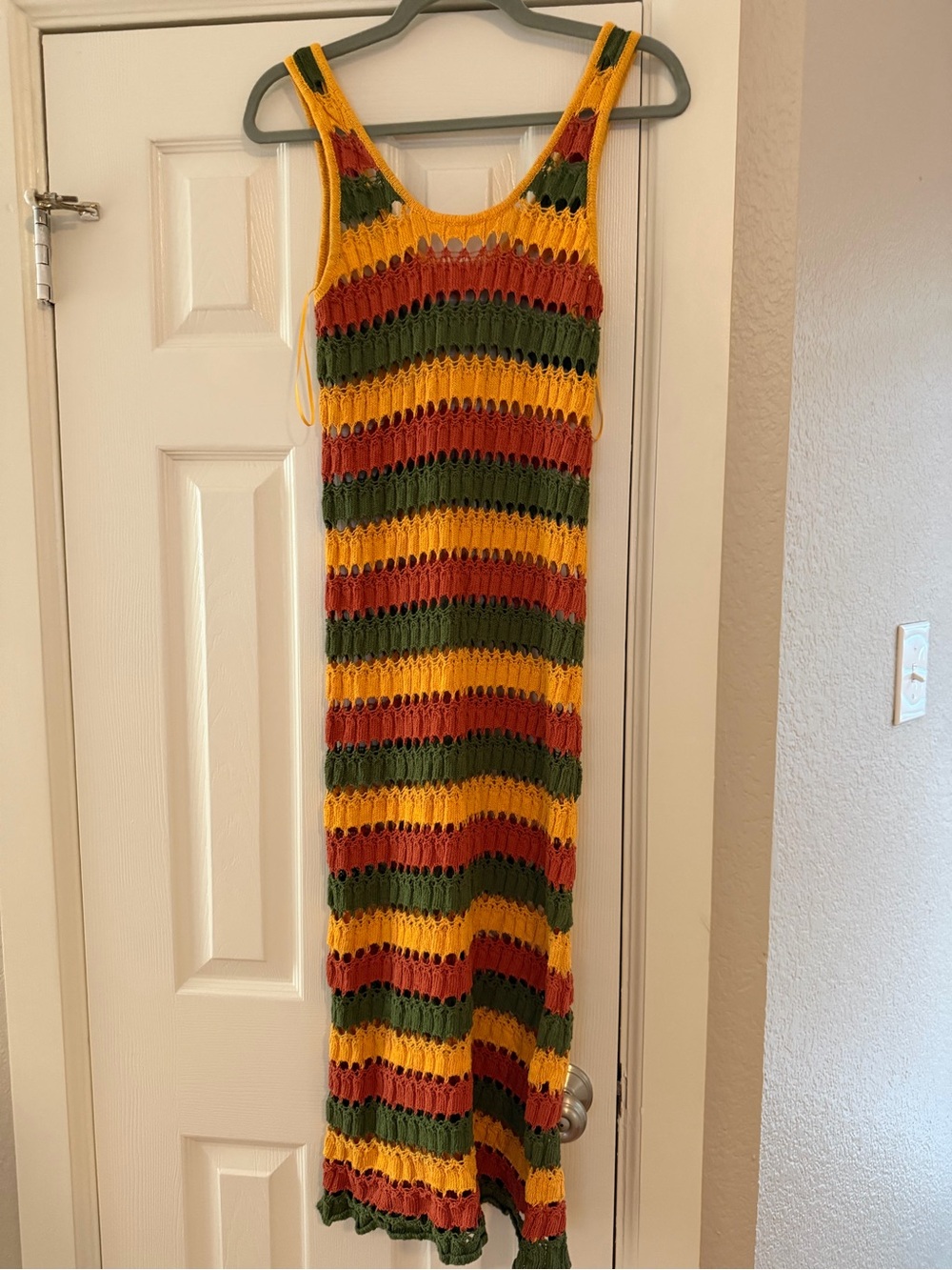 Zara Yellow Green Red Striped Crochet Swim Coverup